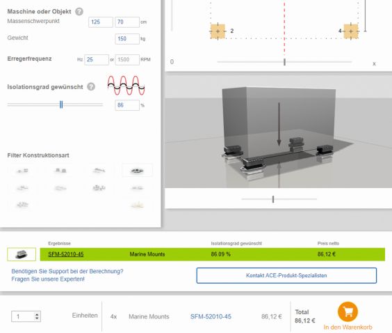 ACE Online-Shop mit Berechnung Schwingungsdämpfer