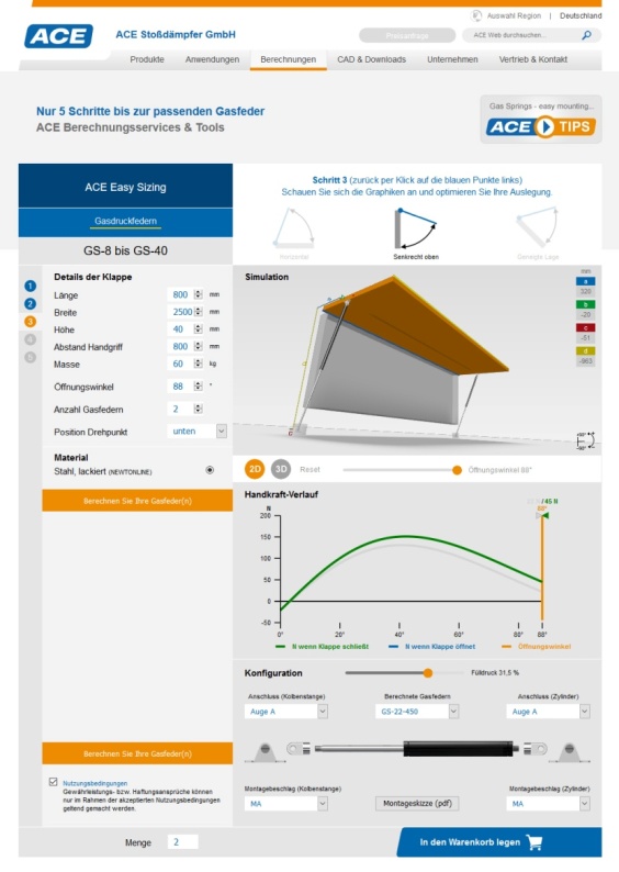 ACE Gasfeder Berechnungs-Tool