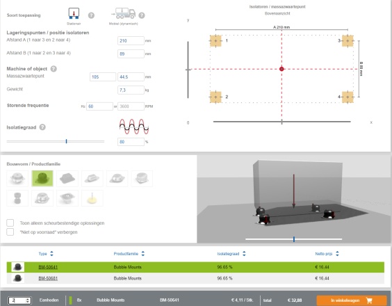 Das Auslegungstool von ACE für die Berechnung von Schwingungsdämpfern zwecks Entkopplung von Vibrationen und zur vibrationsfreien Lagerung von Maschinen ist rund um die Uhr schnell und einfach verfügbar. Eingaben und präzise Konfigurationen sind in Deutsch, Englisch und Niederländisch möglich